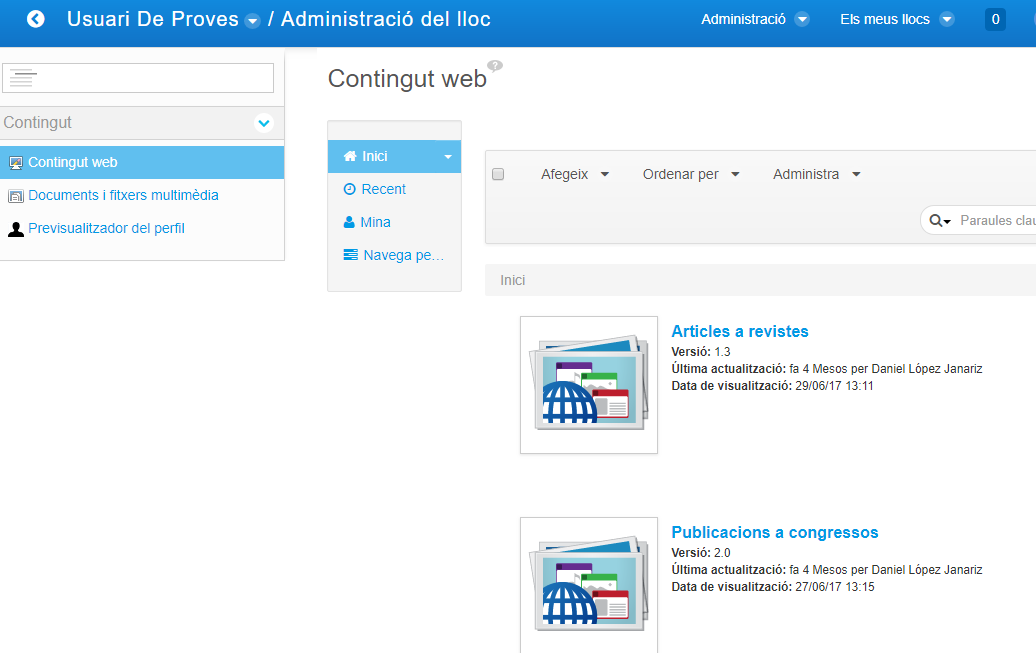 Edició de continguts personalitzats al portal